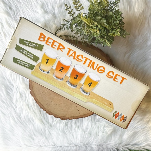 Wemco Numbered Beer Tasting Set Glasses & Wood Serving Board Flight - Picture 3 of 3